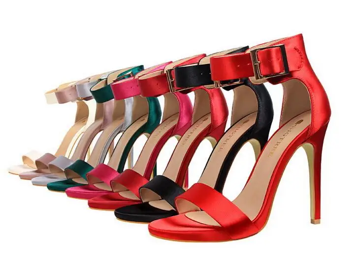 Сандалии женские на высоком каблуке классические атласные туфли лодочки фетиш