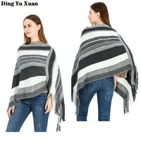 irregular loose knitted tassel poncho shawl v neck jumper sleeveless sweater pullovers women warm striped capes cloak coat femme