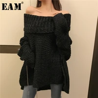 eam black irregular knitting sweater vest loose fit slash neck sleeveless women new fashion tide autumn winter 2022 1y659