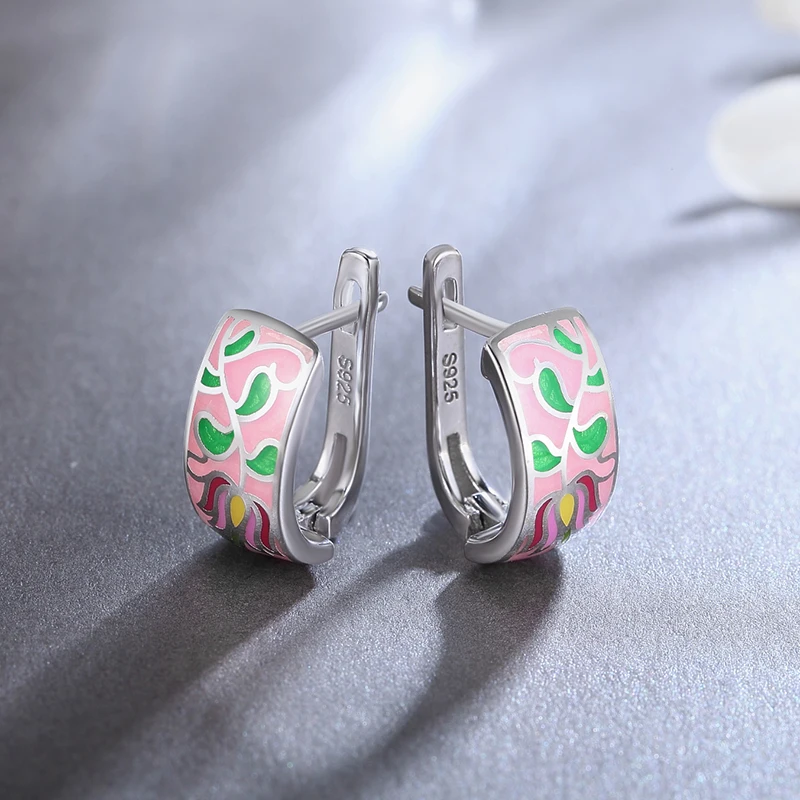 Женские серьги-Клипсы из серебра 2020 пробы с эмалью и розовыми пионами | Украшения