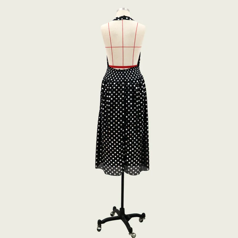 

2021 European and American spring women's sexy sleeveless dress hanging neck, backless dress fashion slim polka dot dress