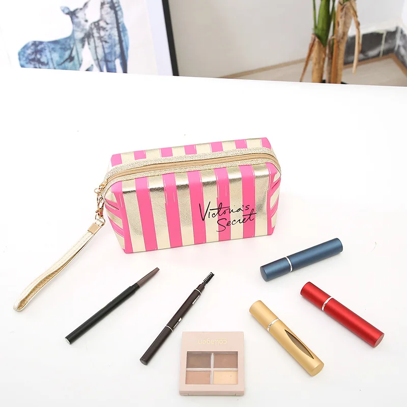 

New Phnom Penh Stripe Cosmetic Bag PU Leather Laser Anise Storage Bag Travel Organizer Lady Portable ToiletryBag