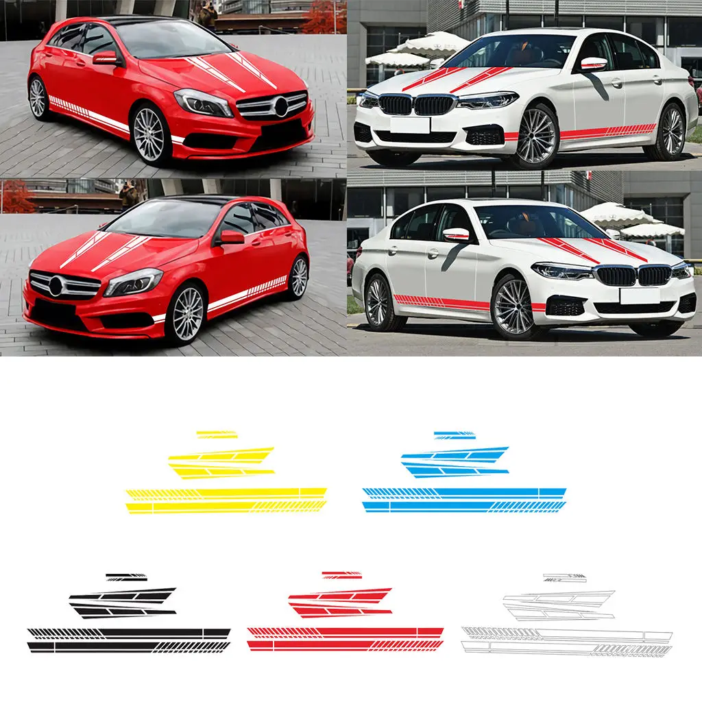 

6 Piece Strip Car Racing Side Body Hood Mirror Stickers Decal Graphics