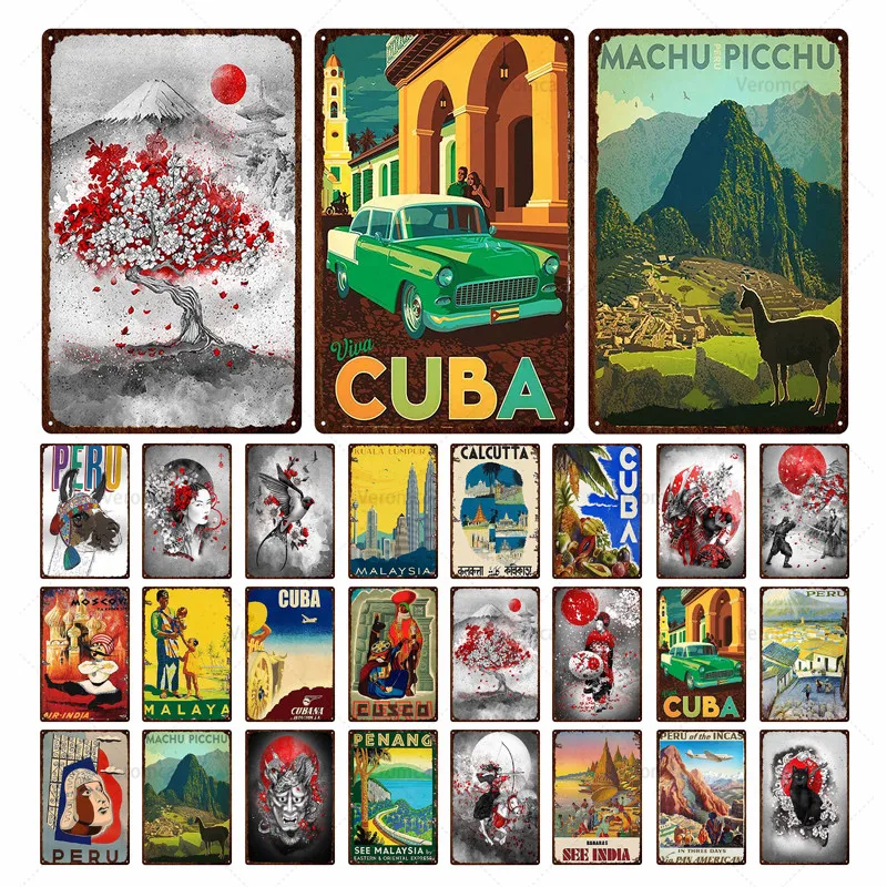 

Iron Painting Cartoon Cuba City Landscape Anime Characters Metal Tin Sign Plate Poster Wall Art Decor For Office Living Room