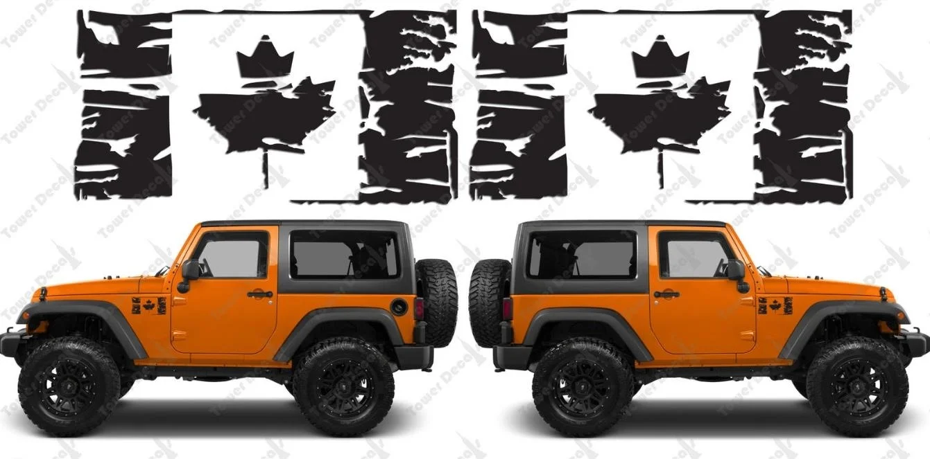 

For (2) Flag of Canada Grunge Maple Leaf Distressed Vinyl Decals fits: Jeep Wrangler