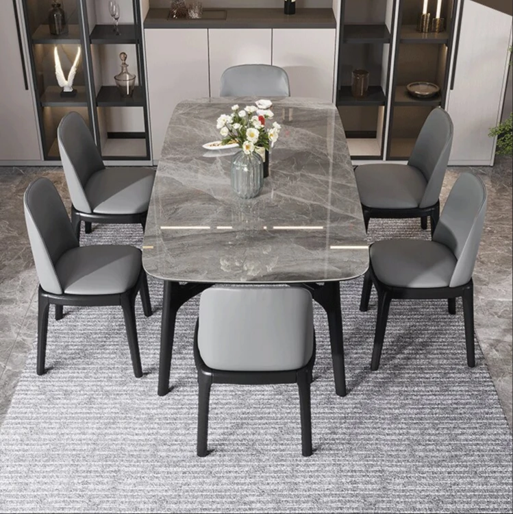 

Rectangular dining table and chair combination solid wood household dining table marble table rock plate dining table