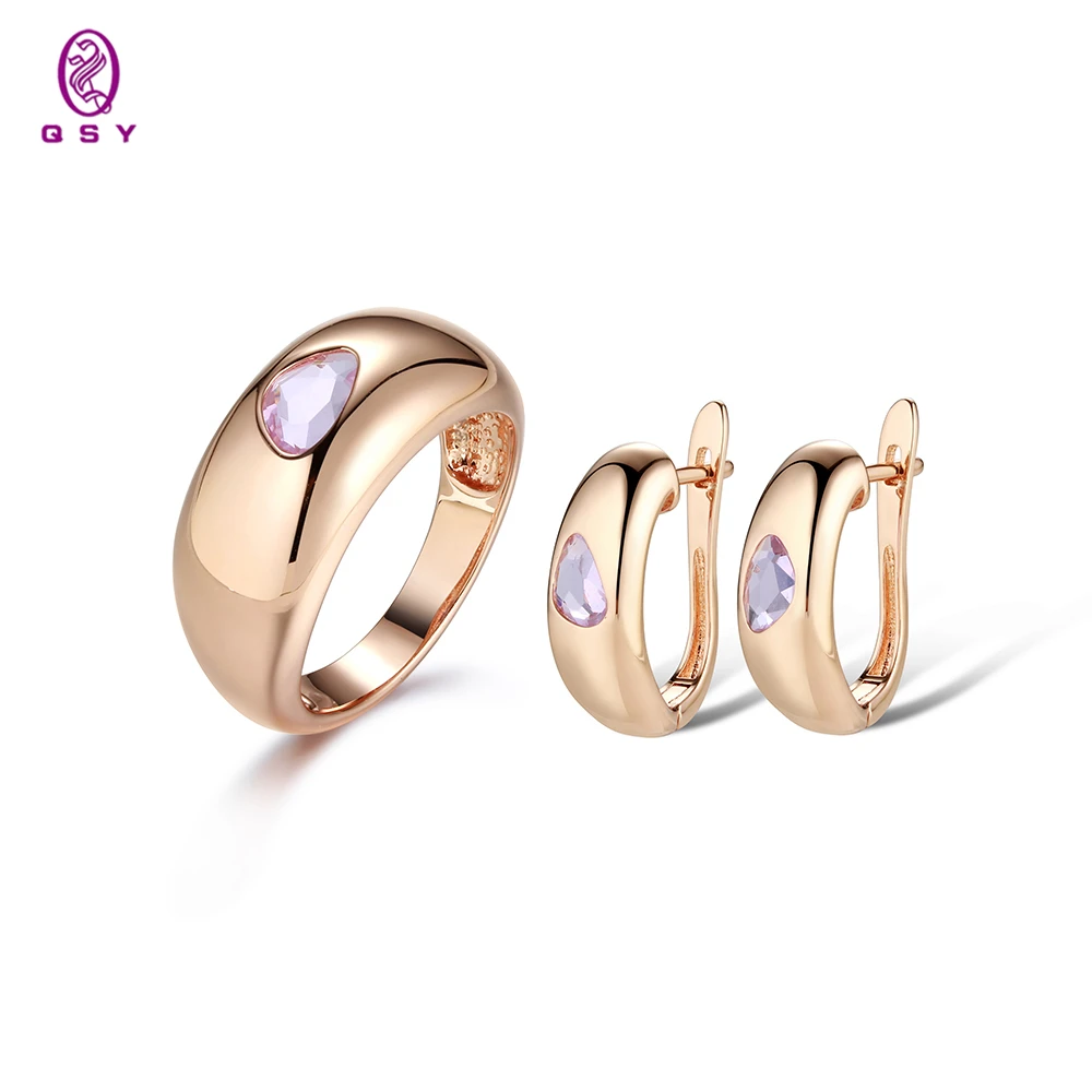 

2021 Trend Usually Gold Ring Earring Set Zircon Purple Crystal Jewelry Set To Support Women Wholesale Good Gift Party