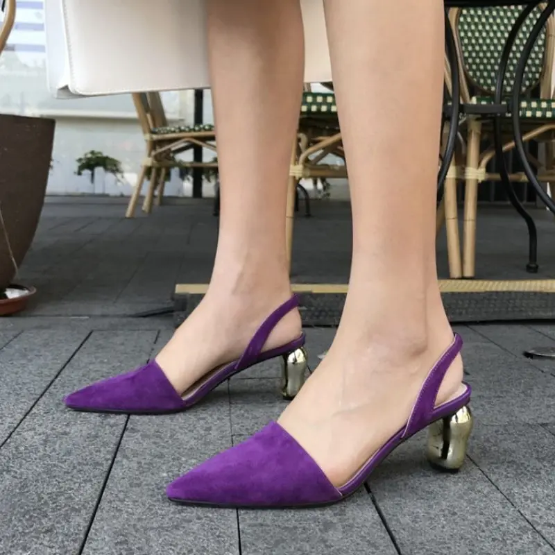 

KemeKiss Women Sandals Real Leather Ankle Strap Women Shoes Summer Elastic Pointed Toe Party Casual Mujer Zapatos Size 34-39