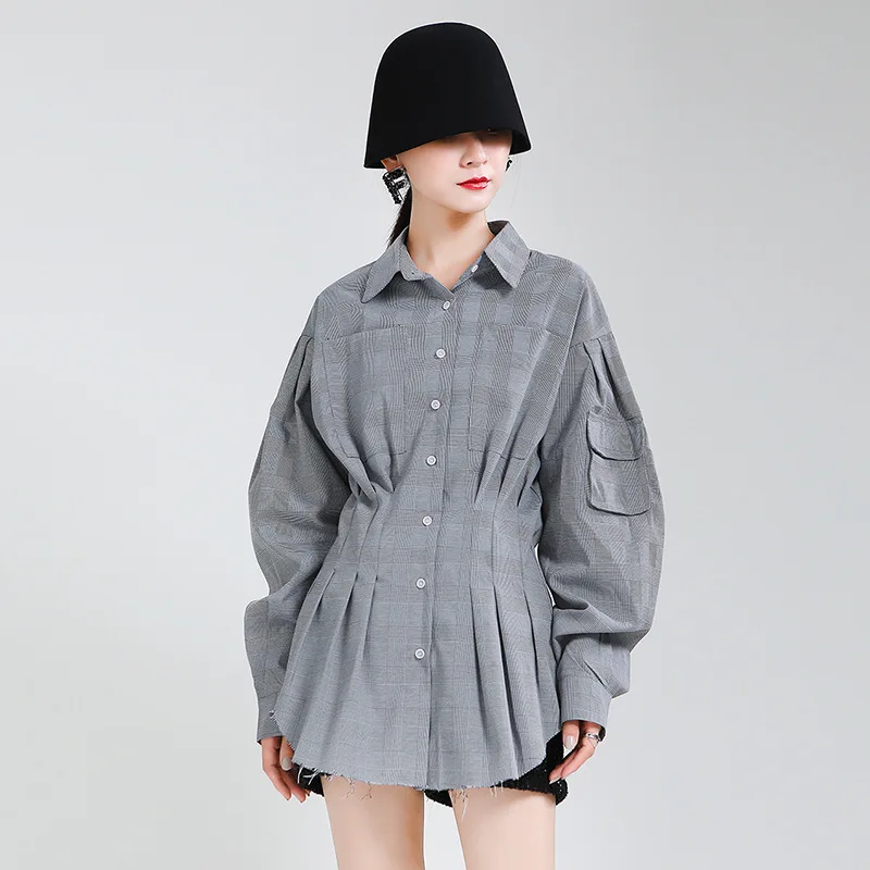 

SuperAen, весна 2022, новый дизайн, поперечная Талия, клетчатая Талия, тонкий, полный отложной воротник, офисные женские платья-рубашки для женщин