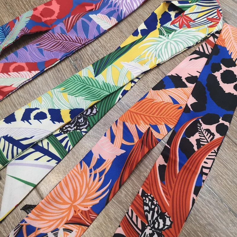 Новая женская платок-головной убор "Бабочка Цветок" от известного бренда роскошных дамских платков, обертка на сумку или руку, лента 2021 года дизайна, шелковая повязка для волос. G65.