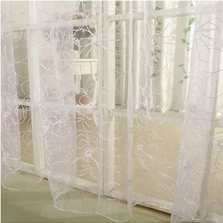 

1 PC Pastoral Style Jacquard Floral Design Window White Curtain Sheer for Bedroom Tulle Fabric Living Room Modern Ready Made