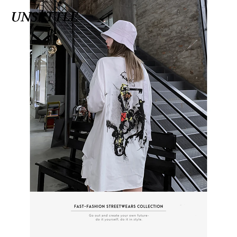 Футболка в стиле Харадзюку для мужчин и женщин свободная футболка с длинным