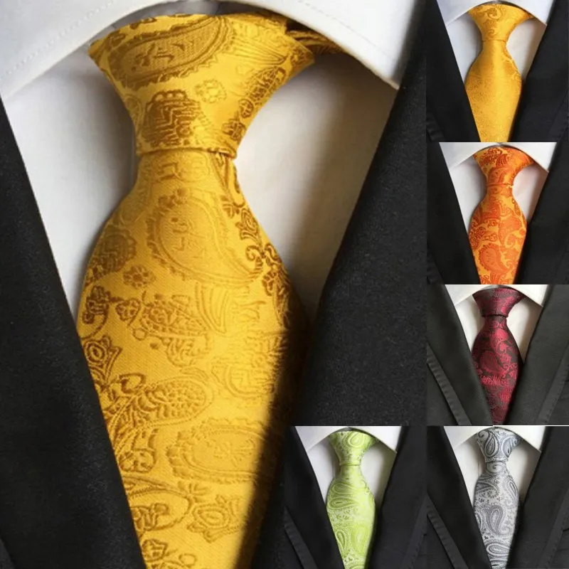 

Fashion Neckties Classic Men's Yellow Orange Wedding Ties Jacquard Woven 100% Silk Men Solid Tie Neck Ties
