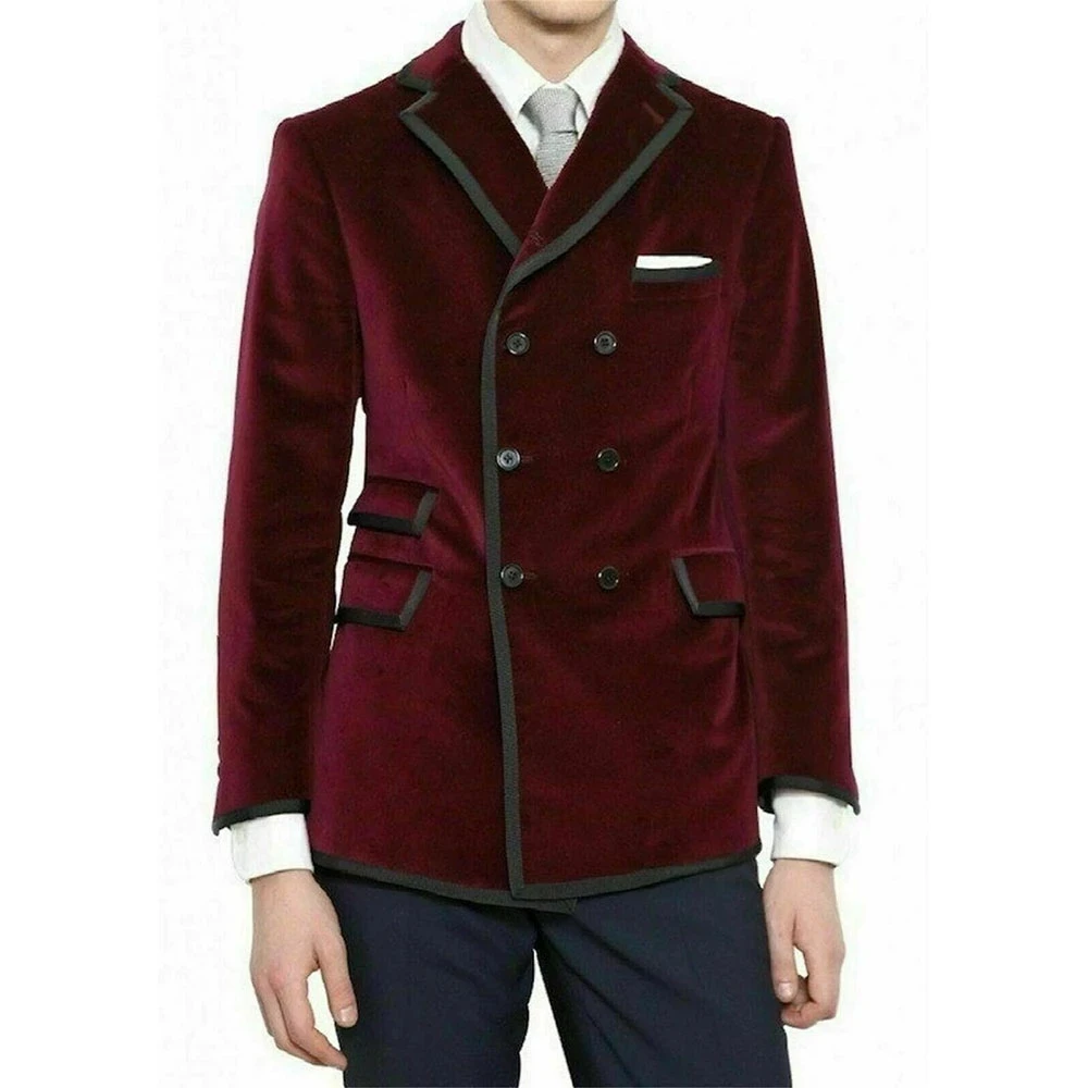 

Бархатные деловые Костюмные куртки бордового цвета, официальные пиджаки с лацканами, двубортное пальто, индивидуальные смокинги для жениха, блейзер, пальто