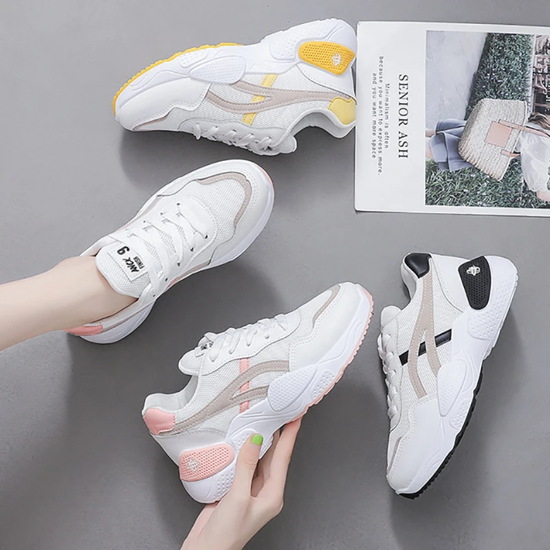 

Women Sneakers Fashion Women Platform Shoes Outdoor Running Sport Shoes Female Trainers Lace Up pink Chunky Sneakers Size 35-40