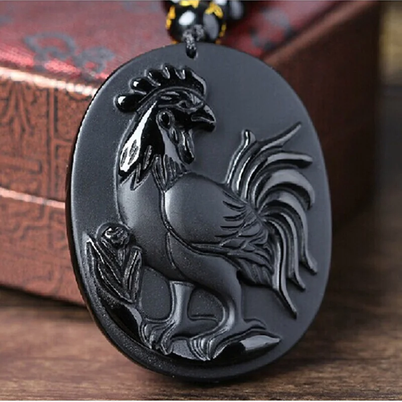 Черный обсидиан ожерелье петух подвеска амулет на удачу ювелирные изделия |