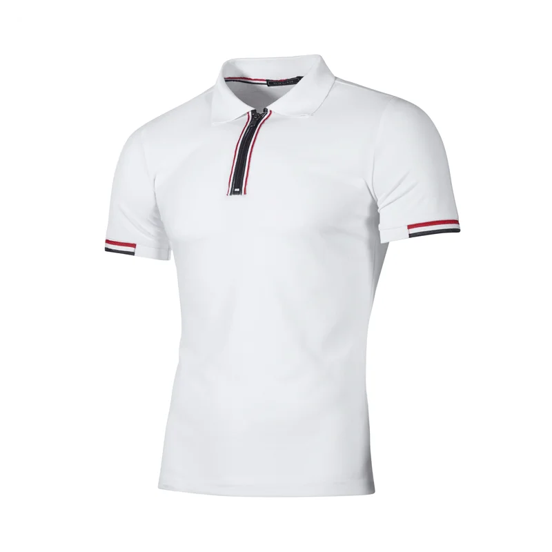 

New Simple Casual Stripe T-shirt Men’s Zipper Splicing Short Sleeve T-shirt