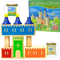 wooden 3d path building game castle logix deluxe preschool building blocks 48 challenge with picture book for kids and adults