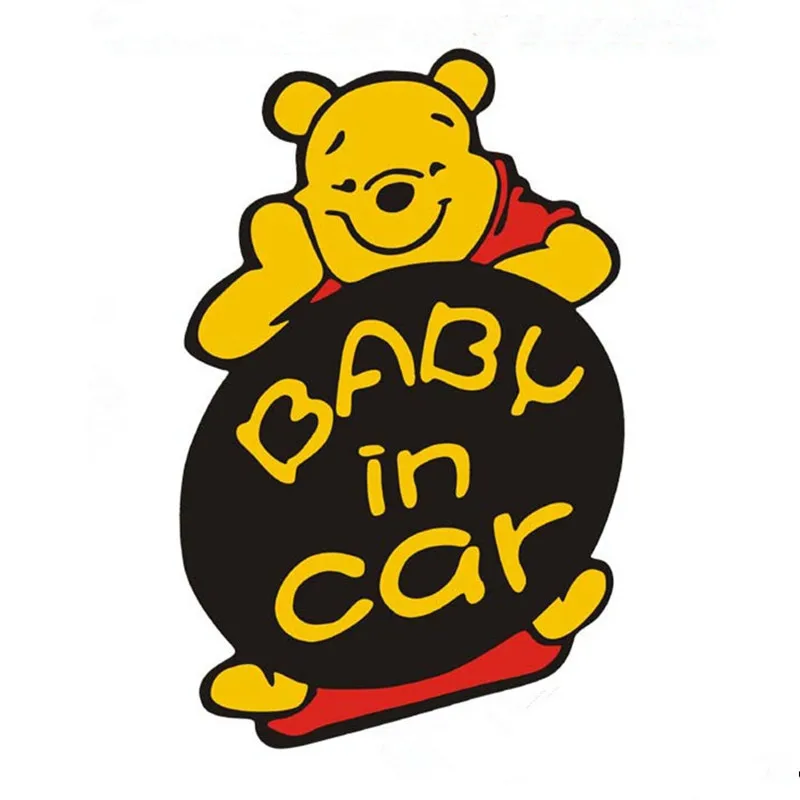 Декали из винила с предупреждением "Малыш на борту" с Винни Пухом на автомобиле, смешные наклейки для кузова автомобиля, декоративный постер для заднего стекла.