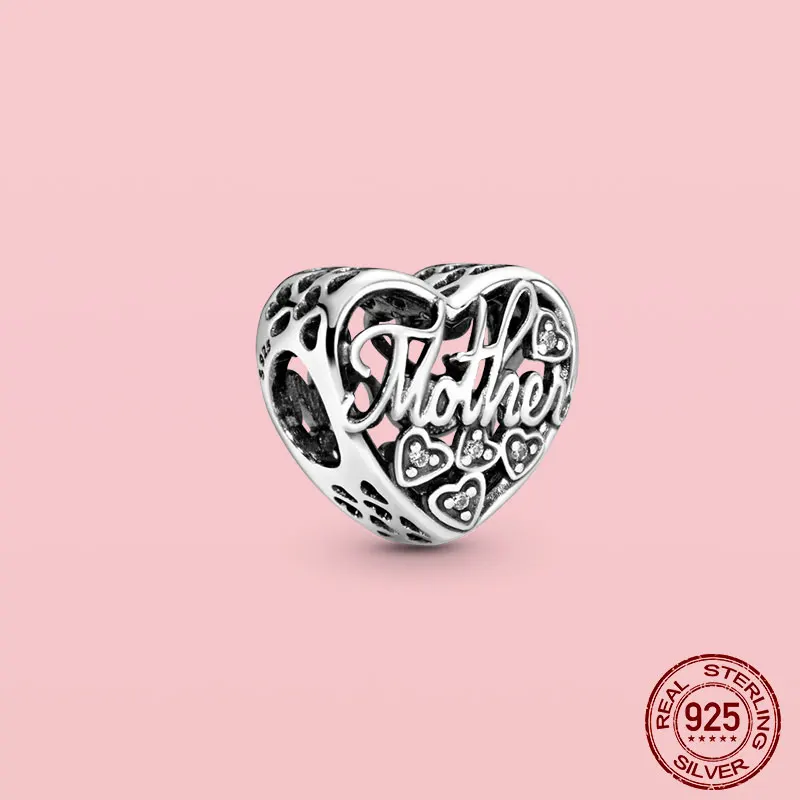 

New Arrival 925 Sterling Silver Pendant Heart Shaped Series Mom Family Collaer Bead Fit Original Pandora Charms Bracelet Jewelry