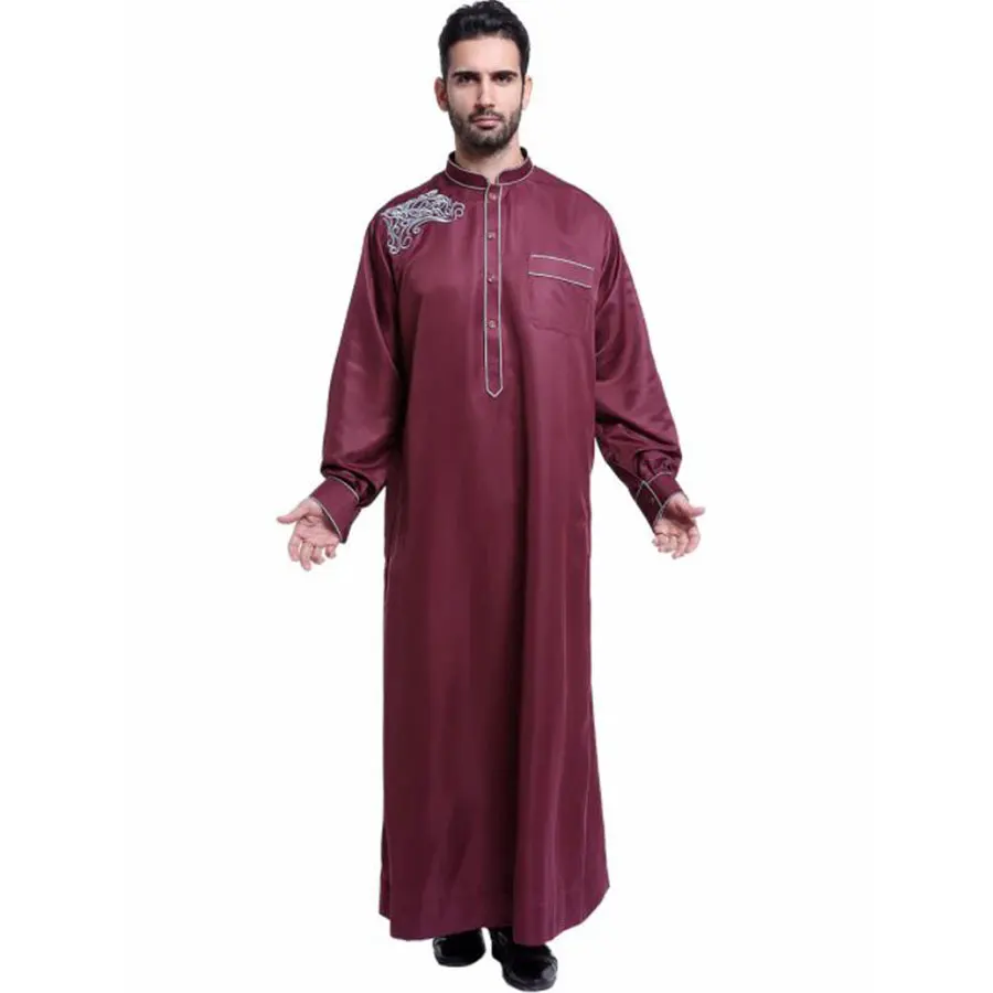 Arabic Islamic Muslim Men's Jubba Thobe Embroidered Dress Saudi Arabia Robe Abaya Dubai Plus Size Blouse Kaftan Sweater Tops