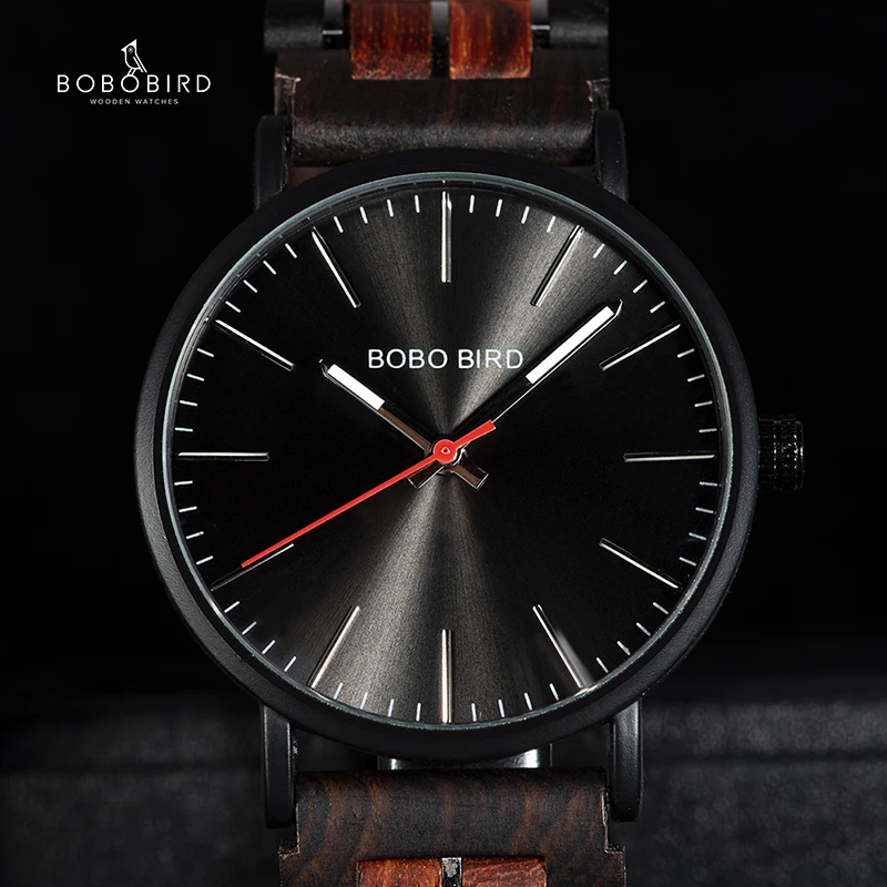 

BOBO BIRD Wood Men Watch Stainless Steel Timepieces Japan Movement Quartz Wristwatch in wooden box Valentine's Day Gift