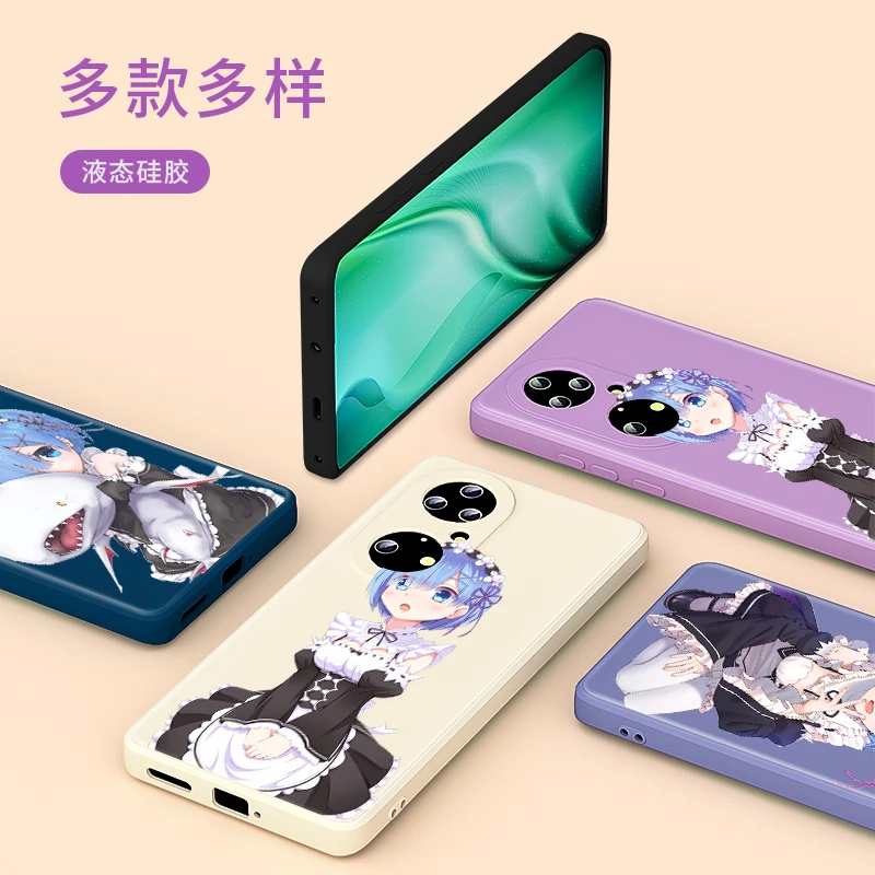 

Hot Anime RE ZERO Rem For Huawei P50 P40 P30 P20 5G Lite P Smart Z Pro Plus 2021 2019 Liquid Silicone Soft Phone Case