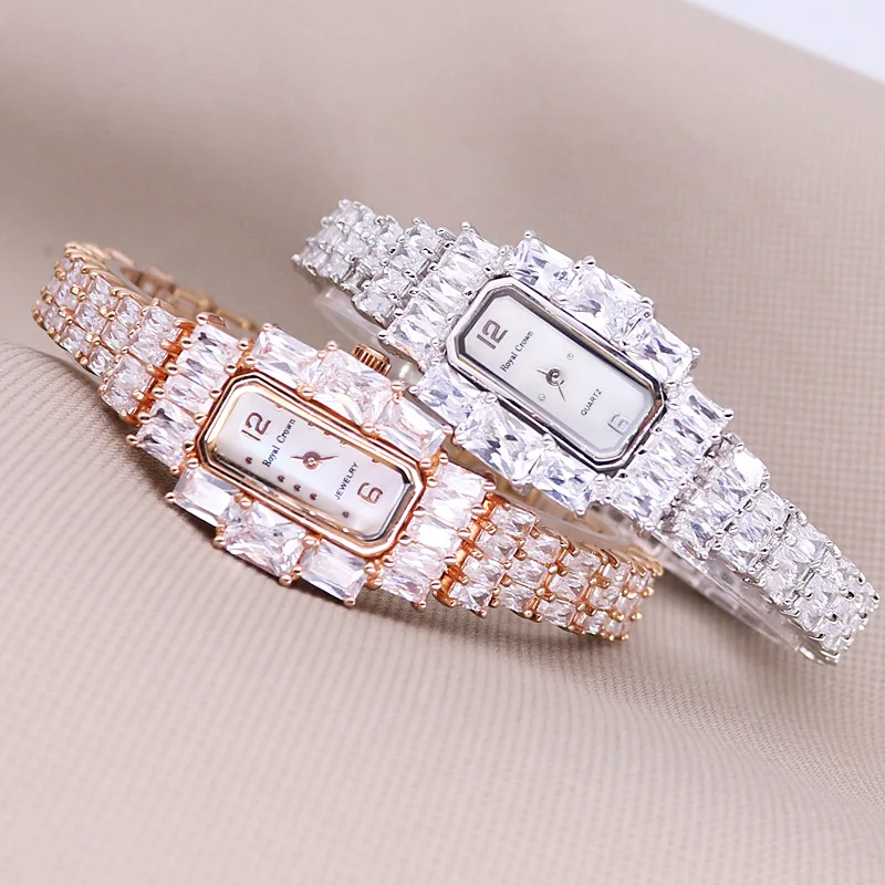 Женские часы Royal Crown Prong с фианитами японские модные элегантные Mov браслет стразы