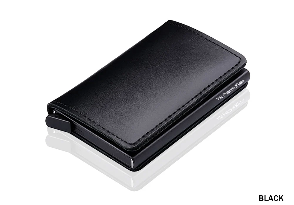 VM FASHION KISS RFID Genuine Leather Minimalist Wallet DIY Metal Aluminum Safe Purse Credit Id Business Card Holder Cardholder