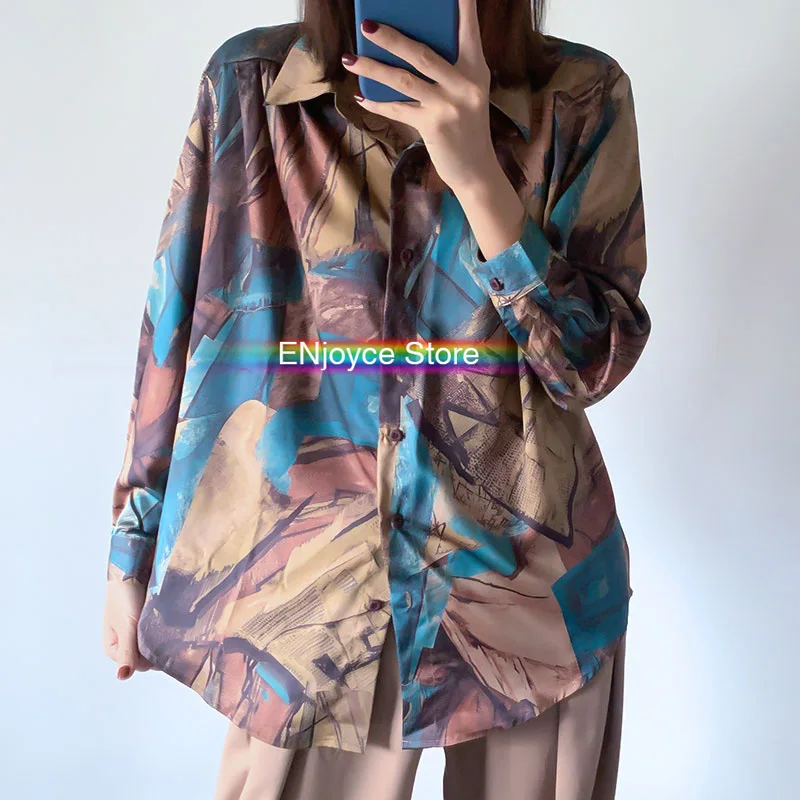 Винтажная блуза в стиле барокко с длинным рукавом свободная рубашка абстрактным