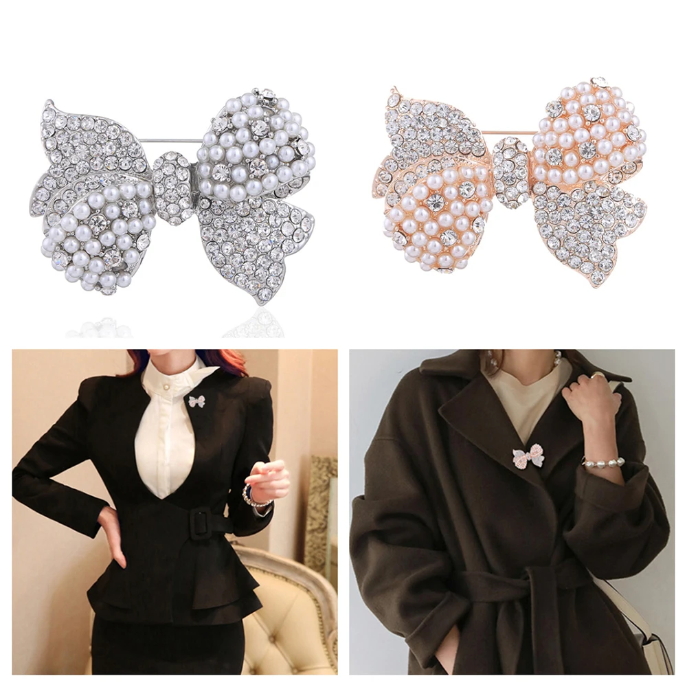

Rhinestone Pearl Bowknot Brooch For Women Flower Weddings Pins Party Accessories Office Acrylic Brooch Flower Brooch Gifts New