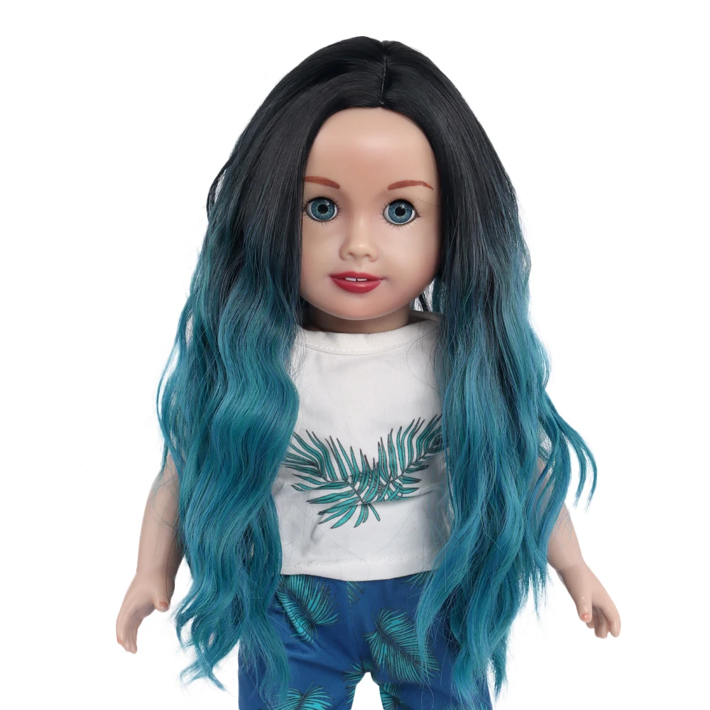 

MUZIWIG 18 inch American Doll Hair Wig Gradient Black Blue Long Curly Hair DIY Doll Accessories High Temperatuer Fiber Wavy Wig