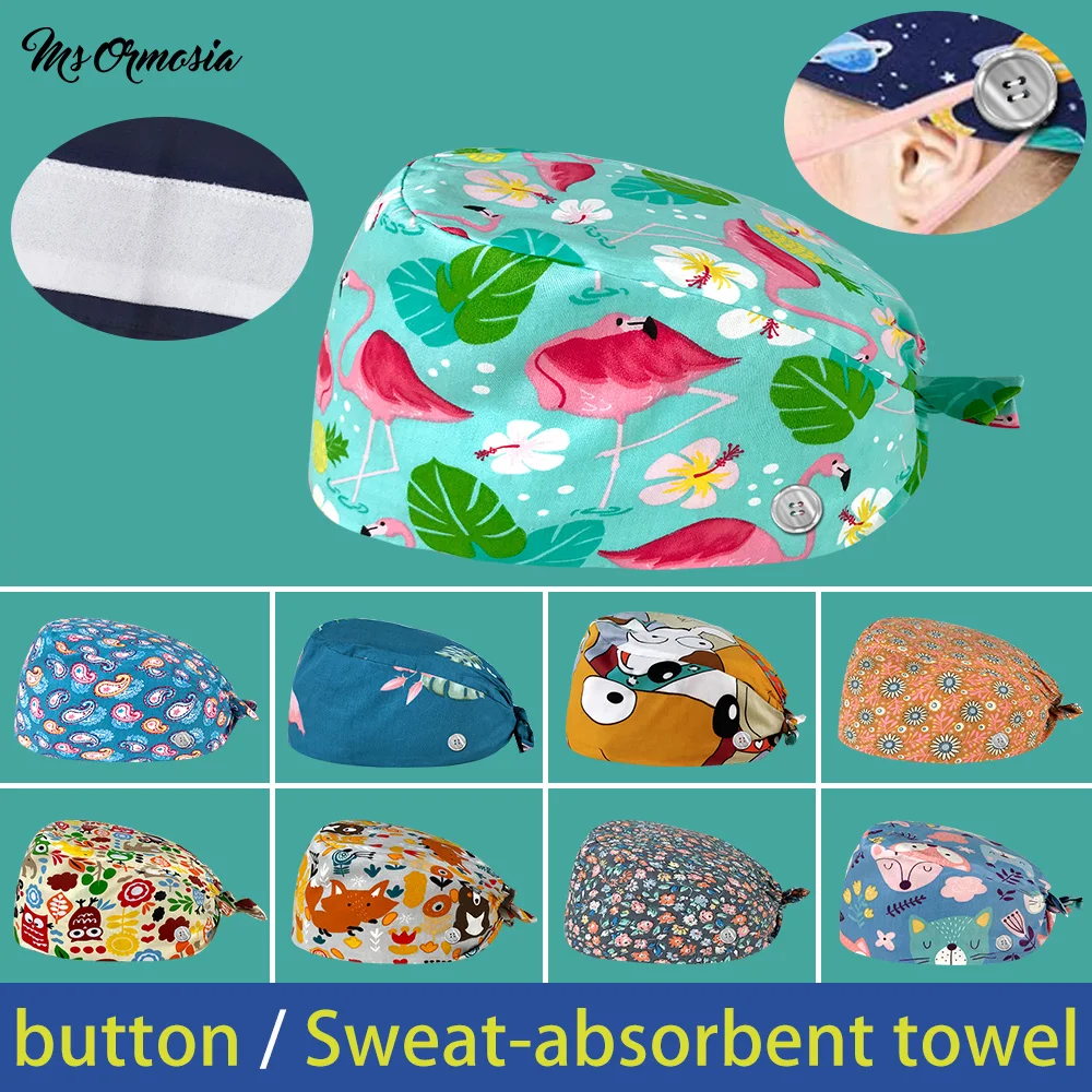

Шляпа с пуговицами из хлопка с мультяшным принтом, лето Рабочая шляпа, дышащая повязка