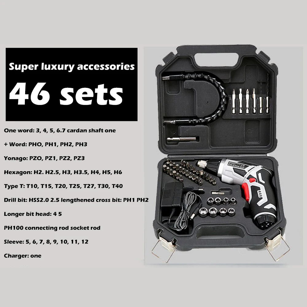 

4.8V Electric Screwdriver Set 46pcs/set Rechargeable Cordless Lithium Screwdriver Professional Mini Screwdriver Set Power Tools