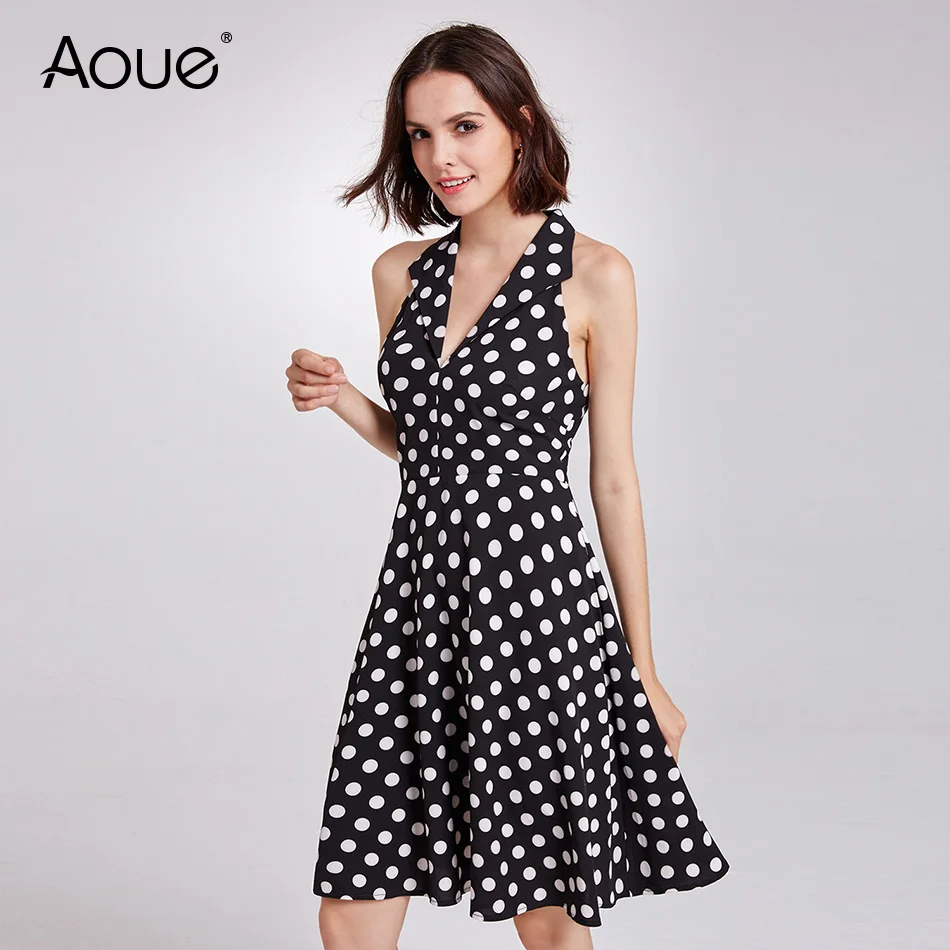Aoue летнее платье в горошек стиле Бохо пляжное Винтаж с рюшами без рукавов