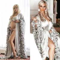 plus size night robe long sleeve tiered ruffle party celebrity sleepwear custom made floor length nightgowns robes