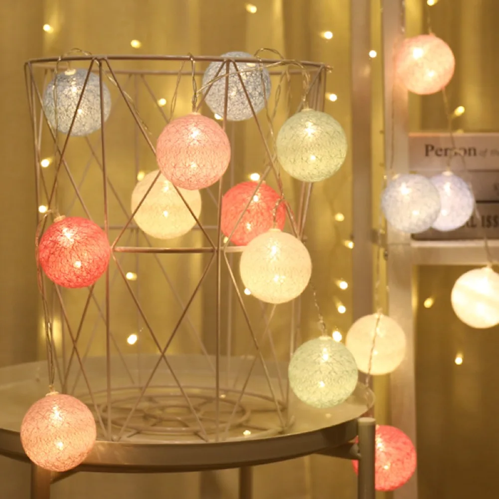 

10 LED Cotton Ball String Lights Battery Operat Colorful Garland Fairy Lights for Home Wedding Christmas Party Outdoor Decors #M