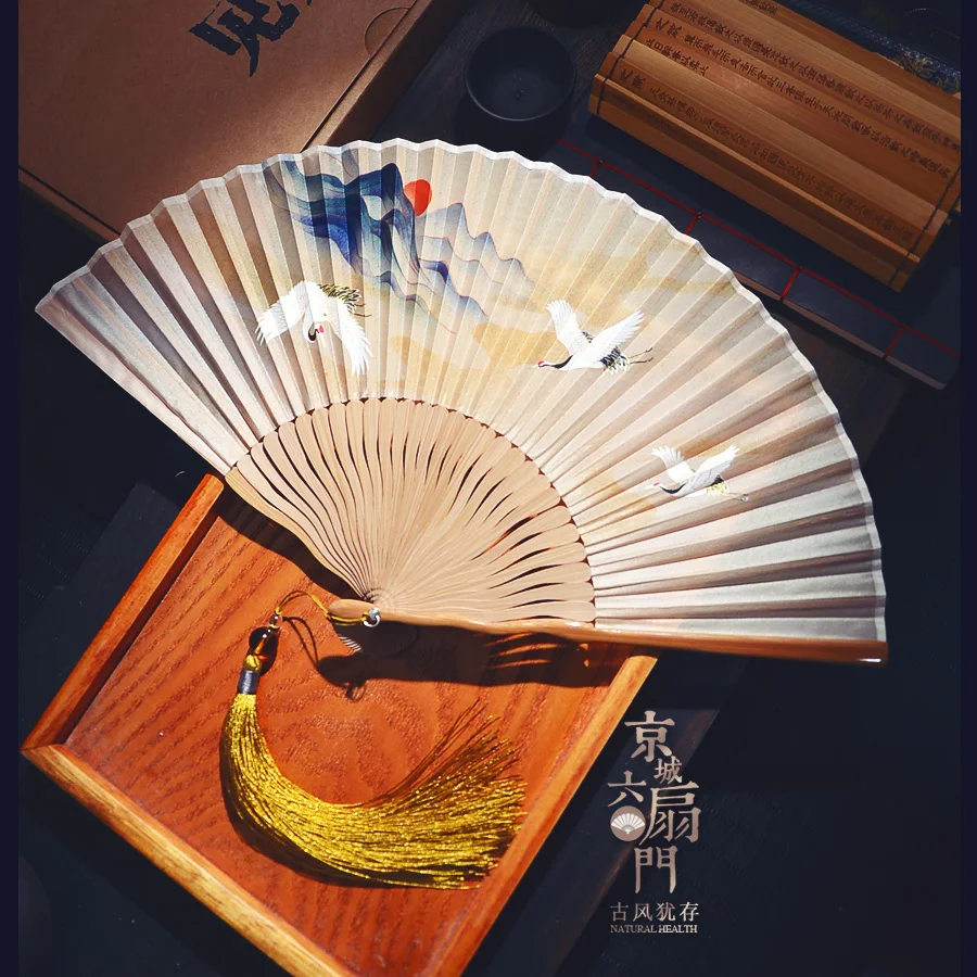 

Китайский ветер, восстанавливающий древний путь, Королевский 6 женский складной веер hanfu, Летние подарки, веерные краны