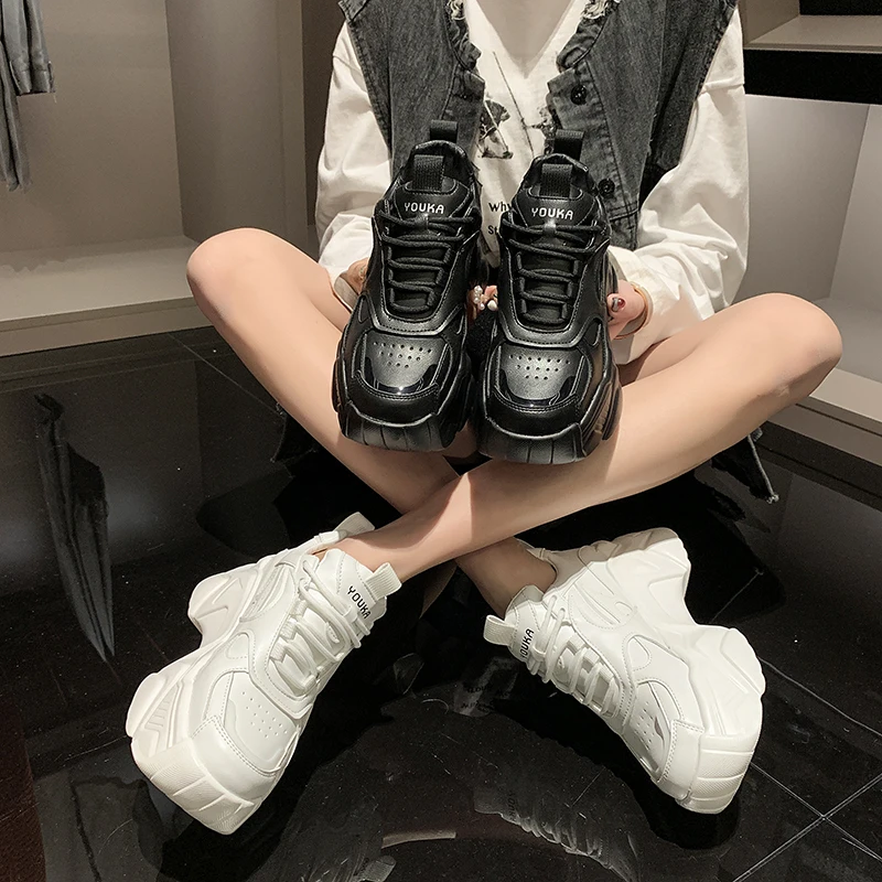 

Women High Platform Sneakers Spring Fashion Increasing Casual White Dad Shoes Ladies Sports Chunky Sneakers Woman Baskets Femme