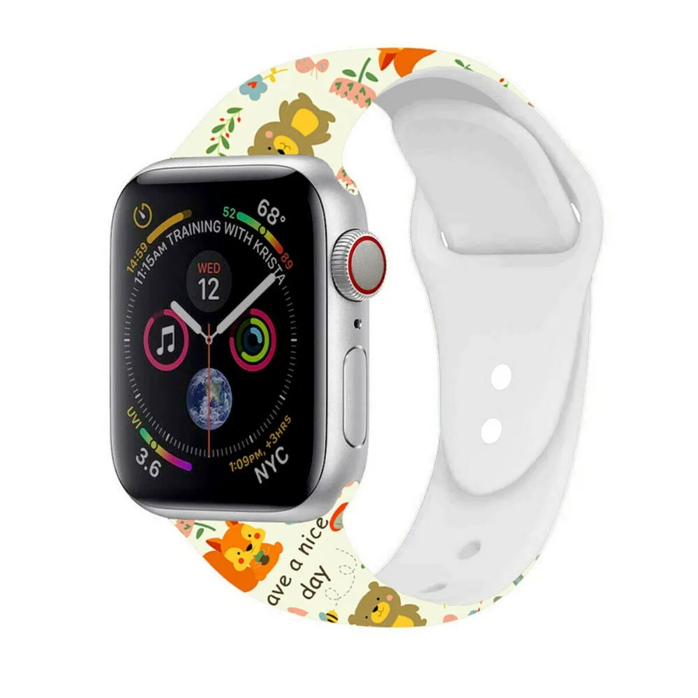 Сменный спортивный ремешок для Apple Watch Band 5, 4, 44 мм, 40 мм, силиконовый браслет с цветочным принтом для iWatch Series 3, 2, 1, 42 мм, 38 мм