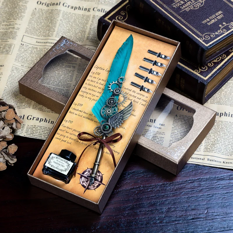 

Retro Calligraphy Pen And Ink Set Drawing Pen Refillable Writing Quill Ink Dip Wedding Birthday Decoration Gift For Men