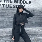Женский свитшот Goth Dark, Свободный пуловер с длинным рукавом и сеткой, в стиле панк, с цепочкой, в стиле гранж, Y2k