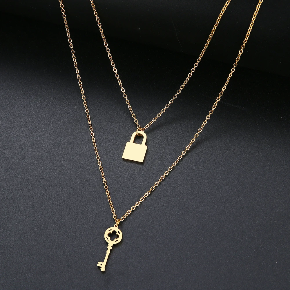 DOTIFI женское ожерелье двойная подвеска из нержавеющей стали золотистого и