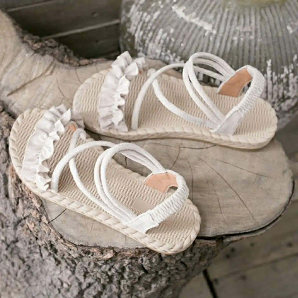 

Woman Sandals Student Flock Lovely Ruffle Elastic-Band Comfortable Slip-On Ladies Vacation Beach Shoes Summer Shoes For Women