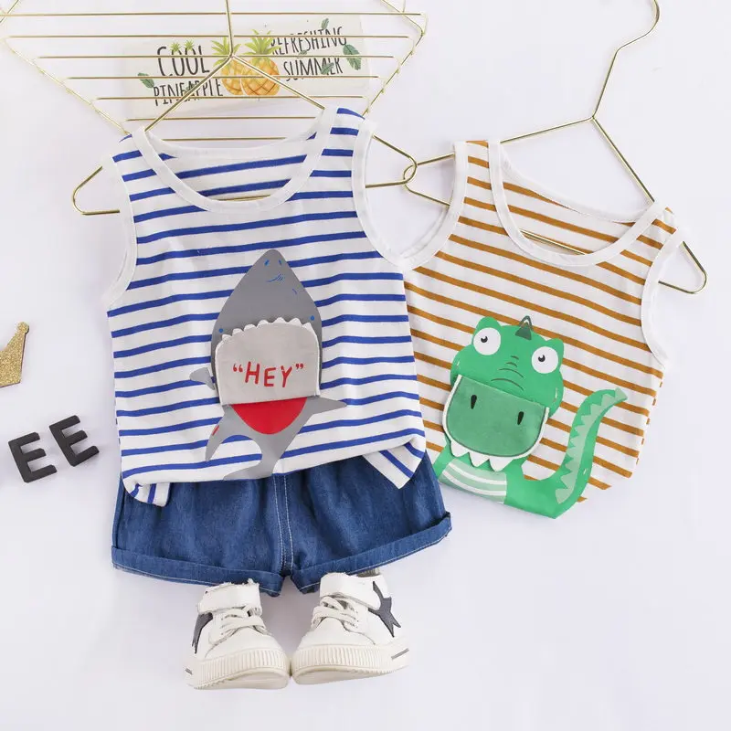 

Fashion Children Boys Girls Clothing Cotton Summer Baby cartoon dinosaur Vest Shorts 2Pcs/Sets Toddler Infant Clothes Costume