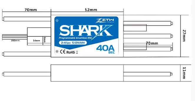 ZTW Shark 40A BEC водонепроницаемый бесщеточный ESC для лодки с системой водяного