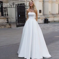 satin wedding dress wear beads lace appliques beach bride dress sexy boho long train wedding gown hot sale 2021
