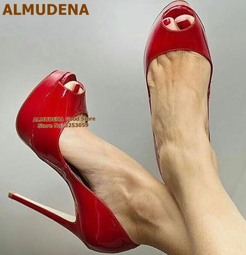 ALMUDENA/туфли из лакированной кожи на платформе с открытым носком Свадебные туфли