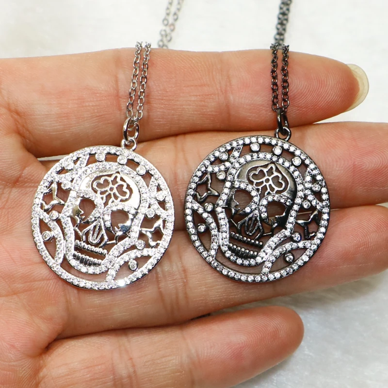 4 шт Череп медаль кулон ожерелье смесь цветов призрак подарок для леди круглый 50218