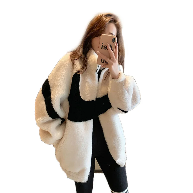 

Fashion Cashmere Lamb Wool Fur Coats Women Female Grain Sheep Shearling Fur Jackets Stand Collar Thick Outwear 2021 Winter